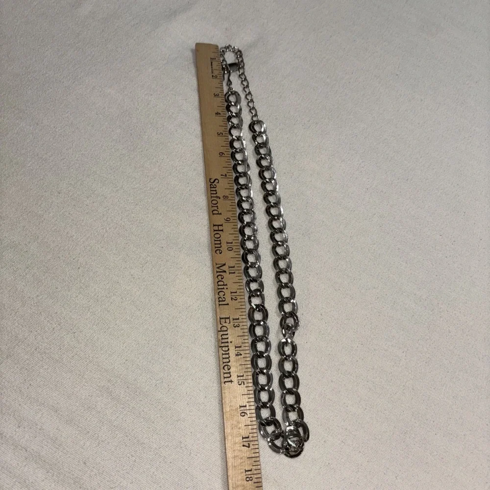 VTG 90's Women's Belt Silver Tone Double Link Chain Adjustable Size S  30